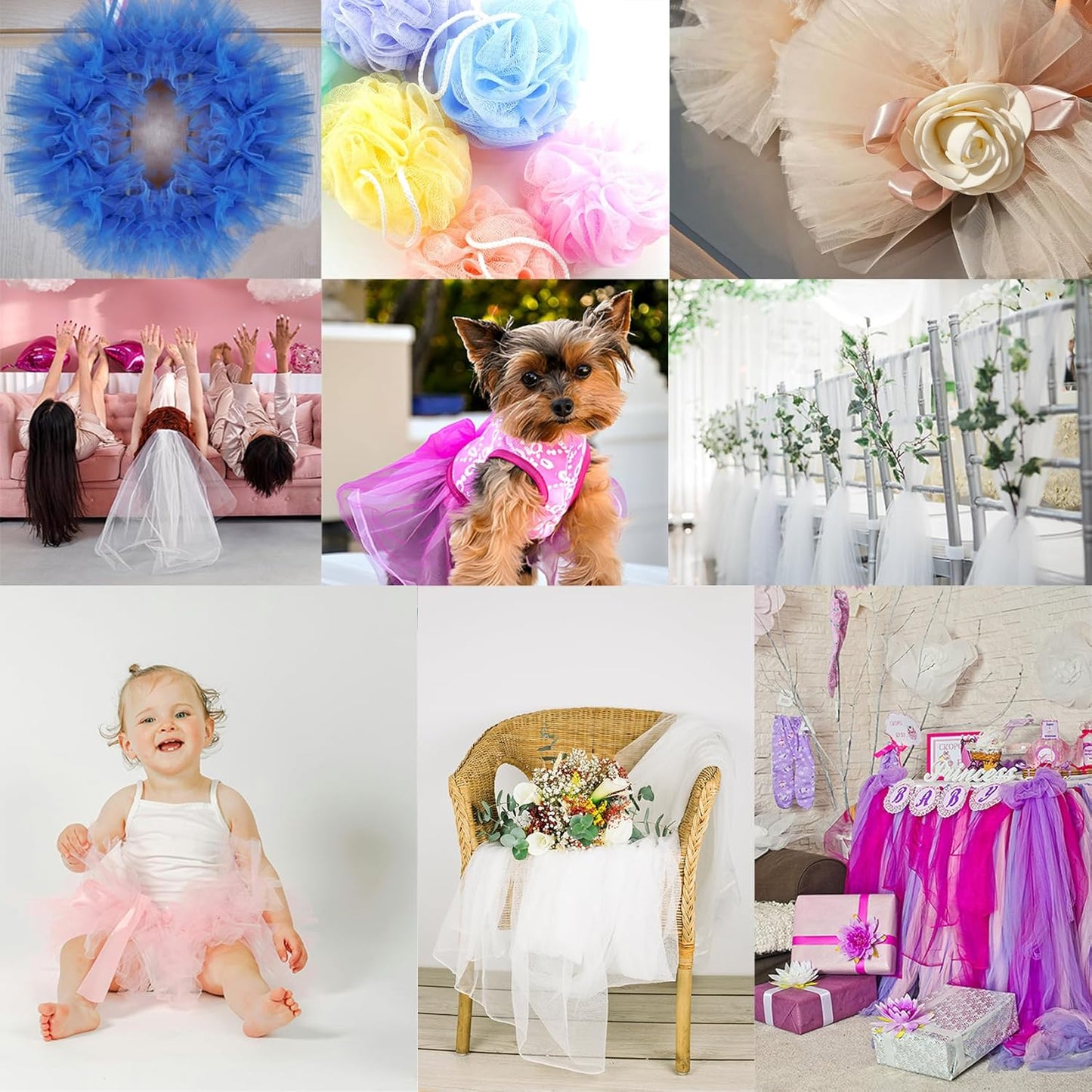 Soft Pink Tulle Fabric Roll 6" by 100 Yards (300 ft) Soft Tulle Spool for DIY Crafting Favor Supplies, Tutus, Wedding, Party Decorations, Gift Wrapping