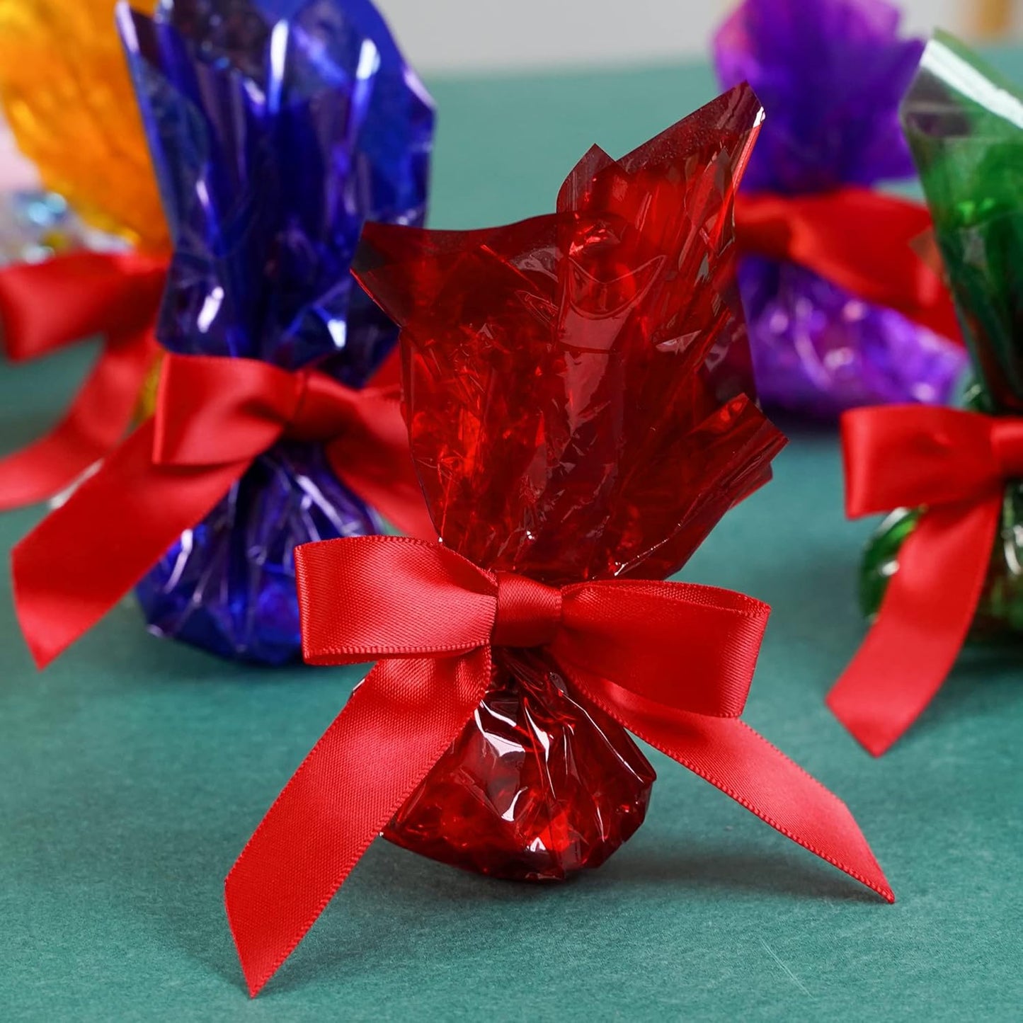 AIMUDI Red Bows 2.5" Satin Bow for Gift Wrapping Twist Tie Bows for Wedding Favors Candy Apples Party Valentine's Day Christmas Decorations - 50 Counts