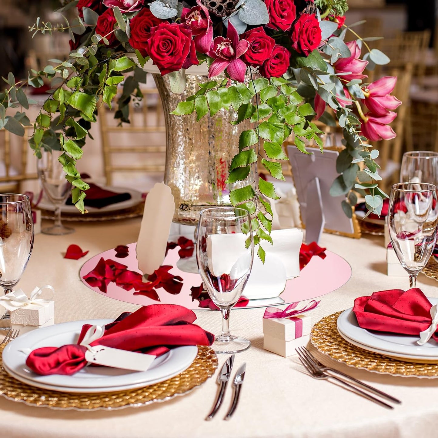 Thyle 20 Pcs 10 Inch Acrylic Round Mirrors for Tables Centerpieces Circle Mirrors Candle Plates for Wall Wedding Table Centerpieces for Baby Shower Party, Thickness 1 mm (Rose Gold)