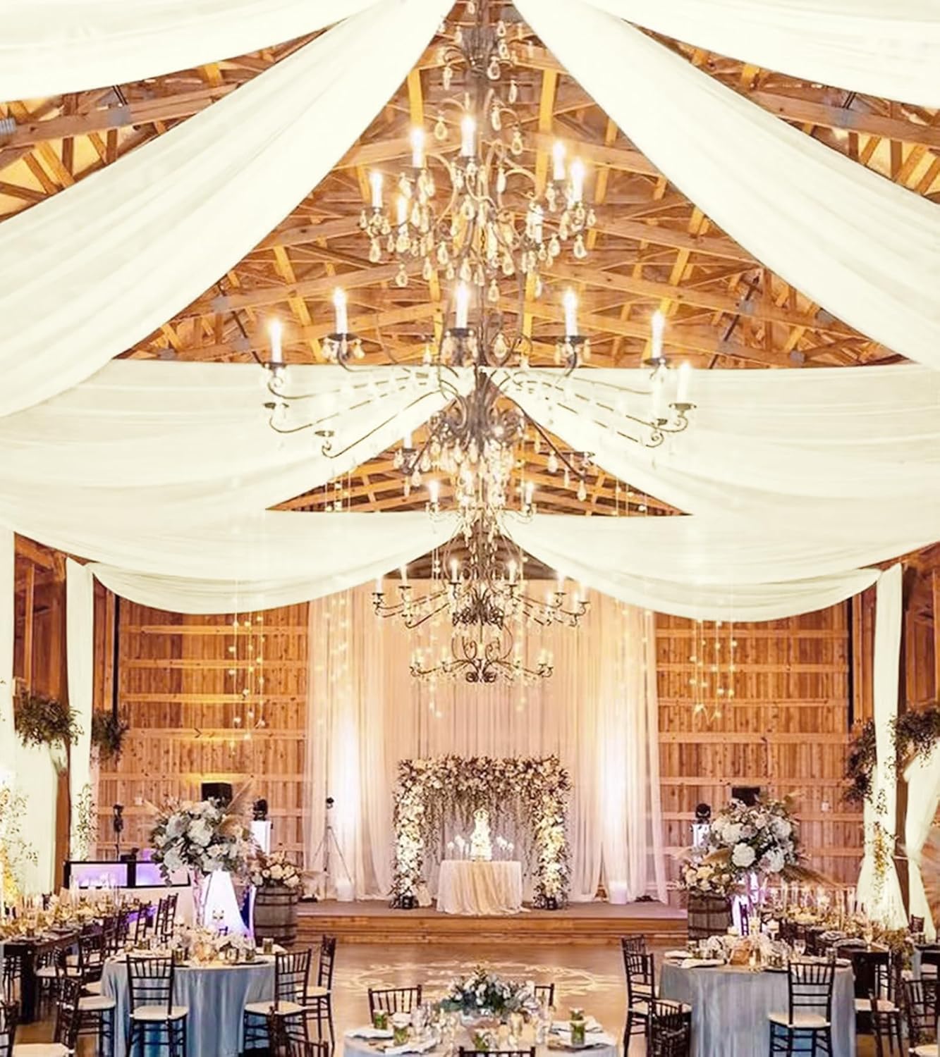 4 Panels Ivory Ceiling Drapes for Wedding 5ftx20ft Sheer Drapery Chiffon Fabric Arch Draping Curtains for Party Ceremony Birthday Baby Shower Reception Stage Ceiling Decorations