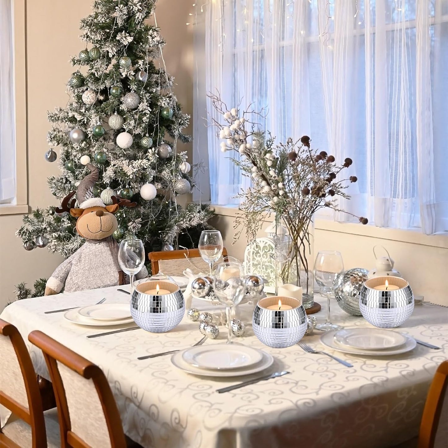 Jinei 12 Pcs Disco Vases Bulk Silver Mirror Disco Ball Flower Glass Ball Planter Candle Holder Glass Vase for Wedding Table Centerpieces Bedroom Office Birthday Decoration (3" X 4")