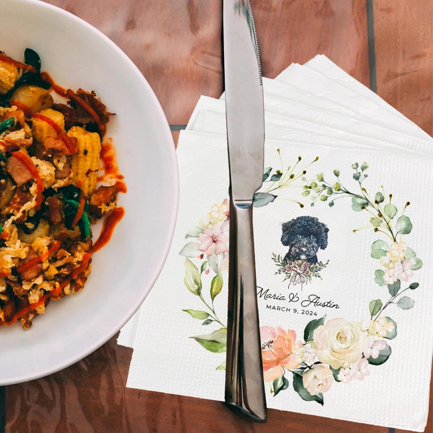 Luxury Personalized Dog Wedding Napkins, Personalized Cocktail Napkins For Bar, Customized Bridal Shower, Engagement Party