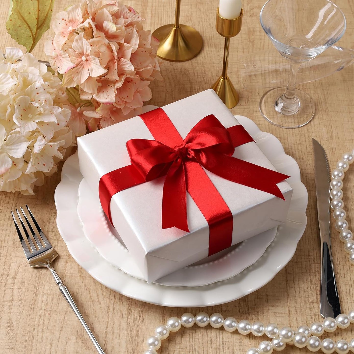 LaRibbons Bright Red Satin Ribbon 1 1/2 Inch 25 Yards Luxury Double Faced Red Ribbon for Gift Wrapping Flower Bouquet Crafts Wedding Party Christmas Decoration