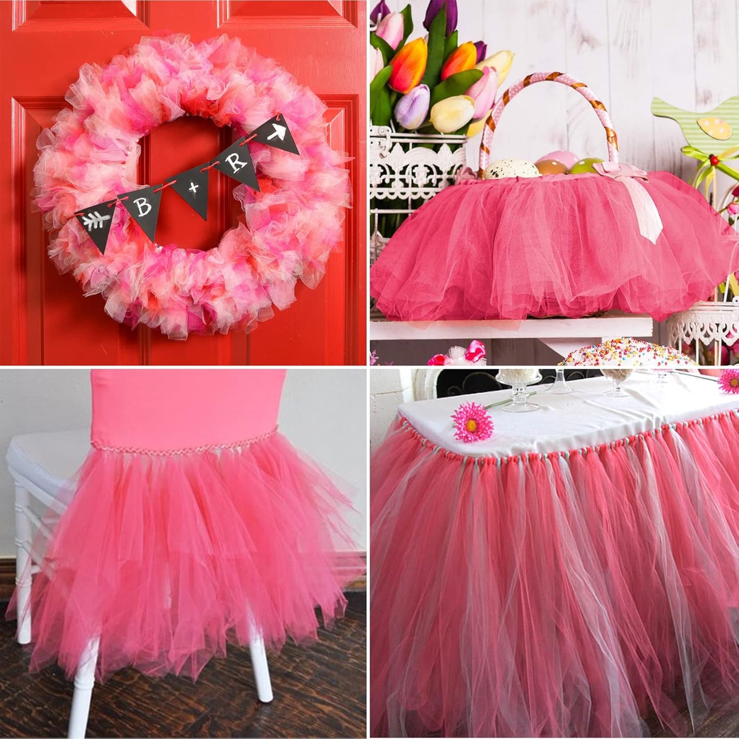 Coral Tulle Fabric Rolls 6 Inch by 200 Yards (600 feet) Fabric Spool Tulle Ribbon for DIY Coral Tutu Bow Baby Shower Birthday Party Wedding Decorations Craft Supplies