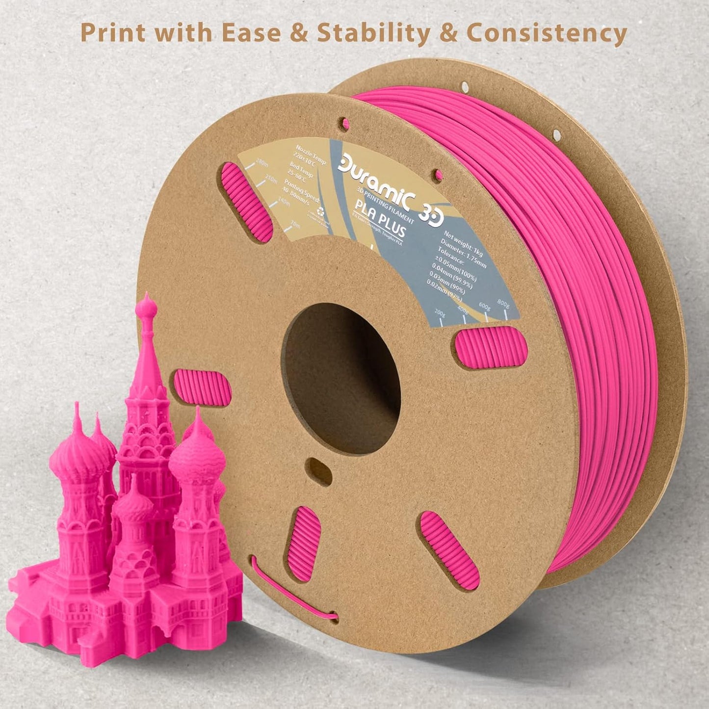DURAMIC 3D PLA+ Filament 1.75mm 1Kg Magenta, PLA Plus Filament 1Kg Spool(2.2lbs) Tougher and Stronger, Dimensional Accuracy Probability +/- 0.02mm