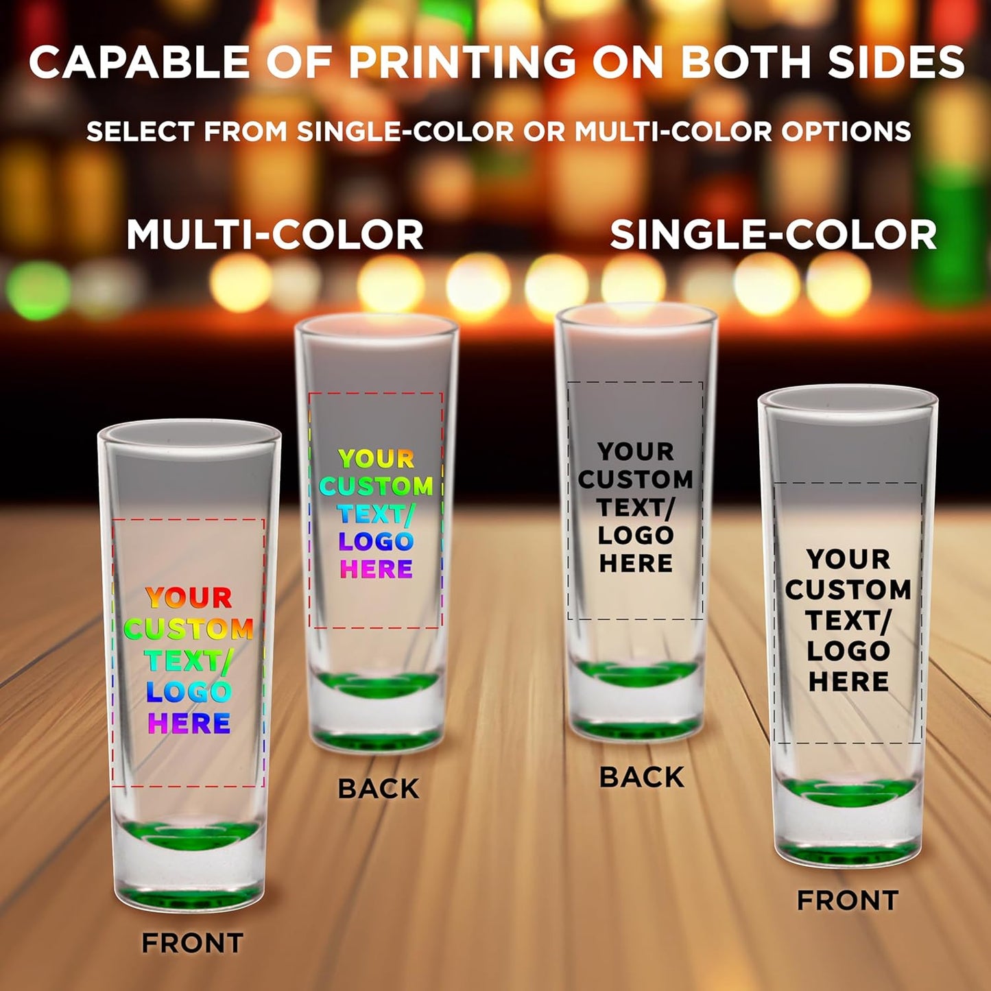 Custom Cordial Shooter Shot Glasses 2 oz. Set of 100, Personalized Bulk Pack - Great for Birthdays, Parties, Indoor & Outdoor Events - Green