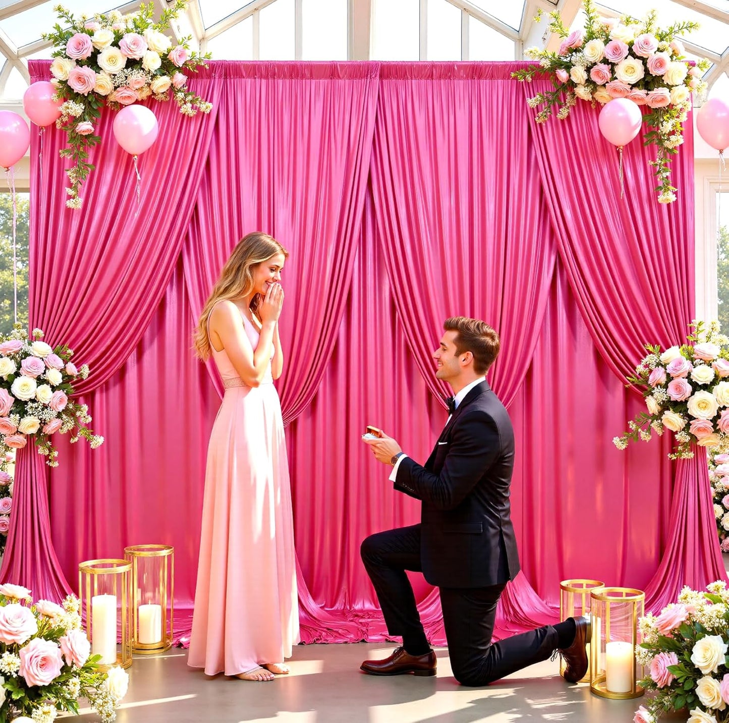 10ftx10ft Hot Pink Sequin Backdrop Curtain for Parties, Wrinkle Free Thick Glitter Sparkle Photo Backdrop Drapes 2 Panels 5x10FT Shimmer Back Drop Cloth for Wedding Birthday Photography Background