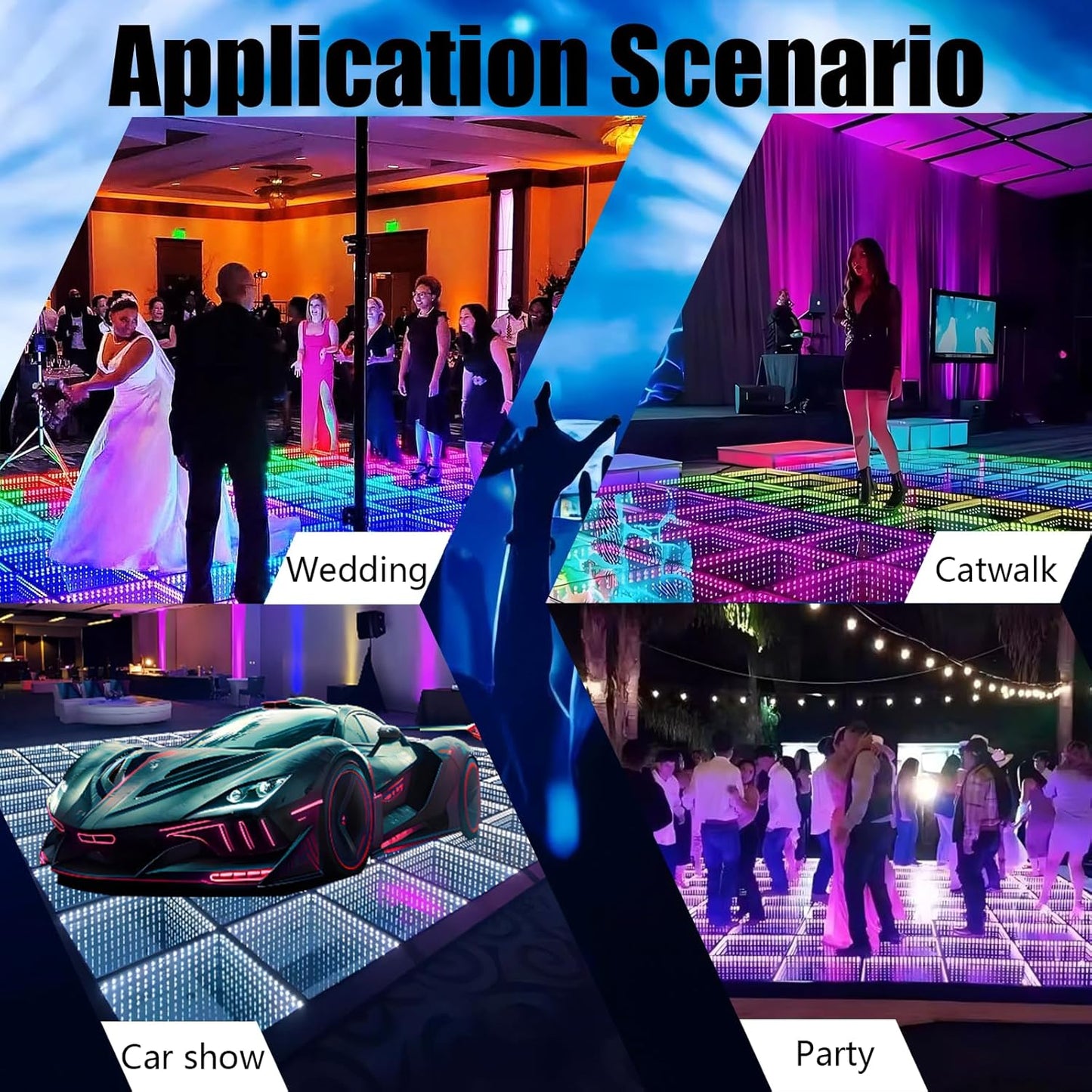 Dance Floor Stage Lights Tempered Glass Infinity Mirror Panel 3D Effect Led Dance Floor for Wedding Party Customizable (3D-Magnetic, Customize)