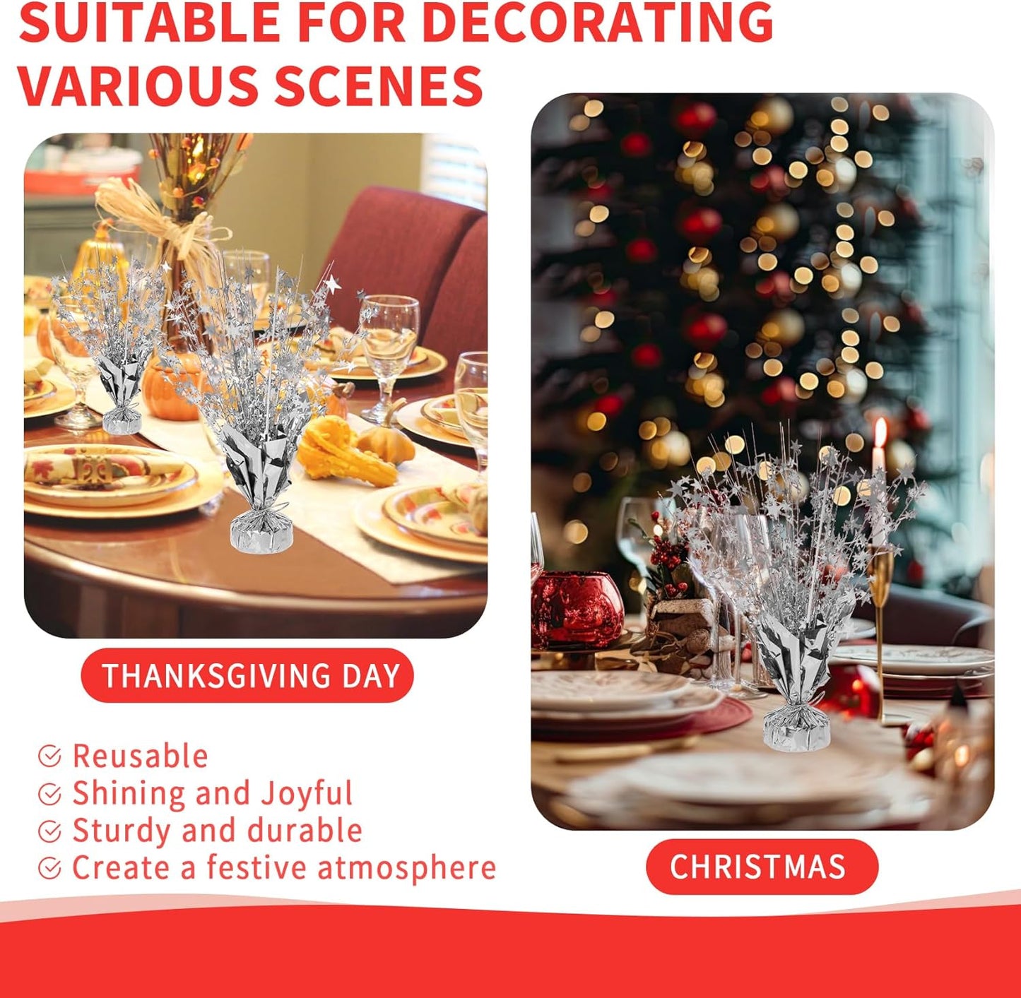 6 Pack Star Table Centerpieces for Party, Birthday Table Decorations for Kids Adults, Party Centerpieces for Tables for Wedding Baby Shower Graduation Holiday Event (Silver)