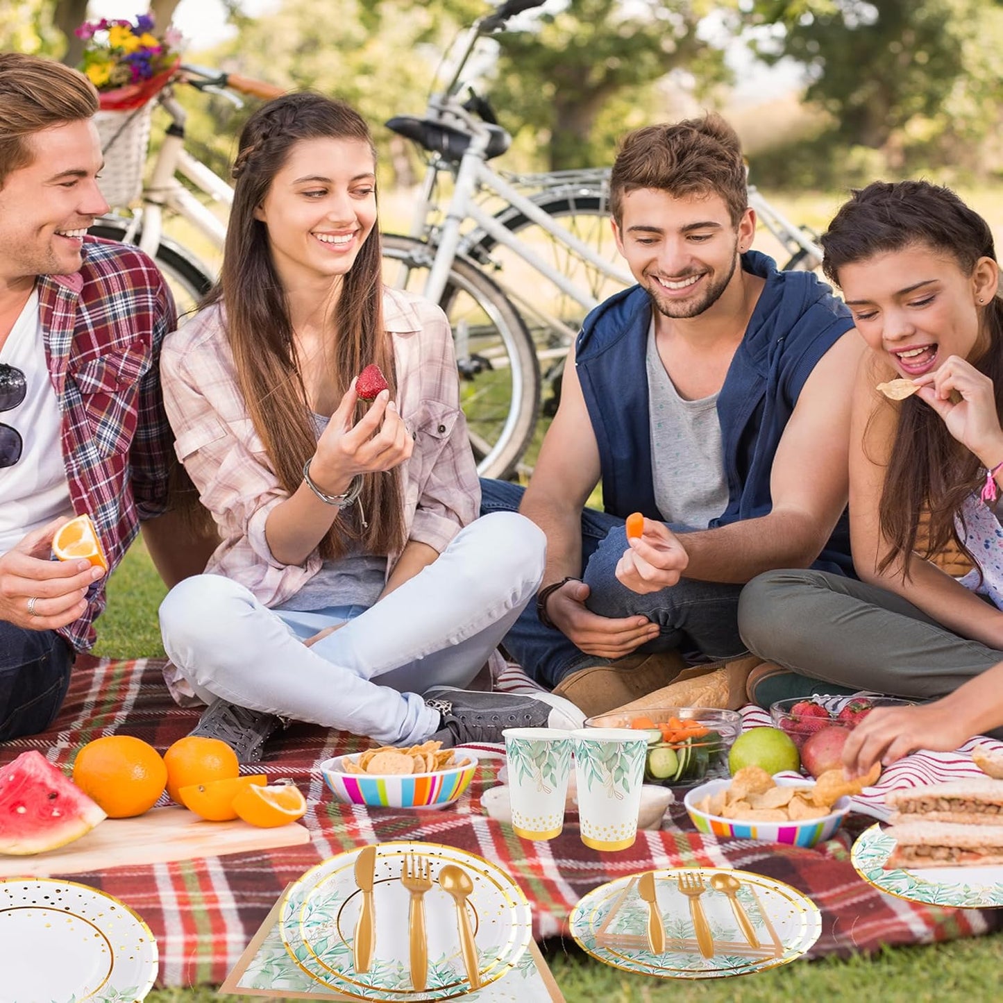 280 Pcs Greenery Plates and Napkins Party Supplies - Serves 35 People - Sage Green Gold Paper Plates Party Cups Forks Knives Spoons Straws Greenery Theme for Baby Showers, Bridal Showers, Tea Parties