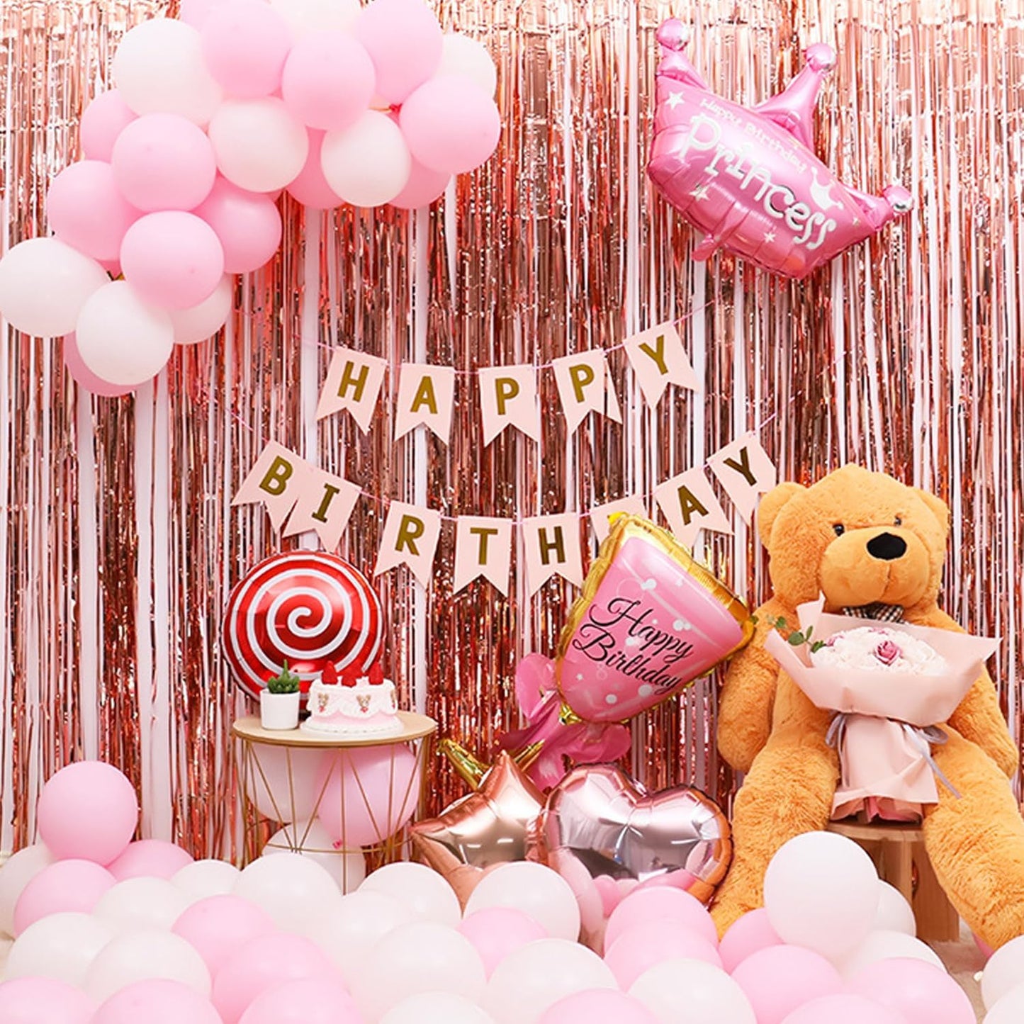 QRabbit 4 Pack Backdrop Curtains, Blue Foil Fringe Curtain Tinsel Backdrop, Party Streamers for Birthday Graduation Engagement Wedding Baby Shower Christmas Party Decorations