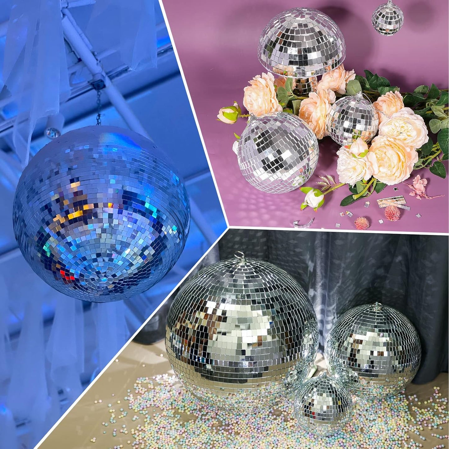 PP OPOUNT 2360 PCS Self Adhesive Mosaic Tiles, 5 x 5 mm Disco Tiles, Square Mirror Mosaic Tiles for Interior Decoration, DIY Disco Ball, Card Making and Art Collage