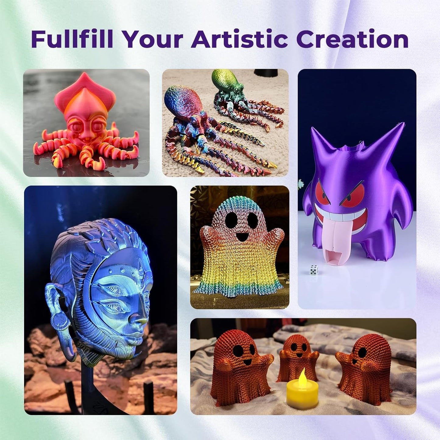 AMOLEN Silk PLA 3D Printer Filament, Dual Color Purple Green PLA 1.75mm, Shiny Color Change Filament 3D Printing PLA Filament for Most FDM 3D Printer, 1kg Spool(2.2lbs)