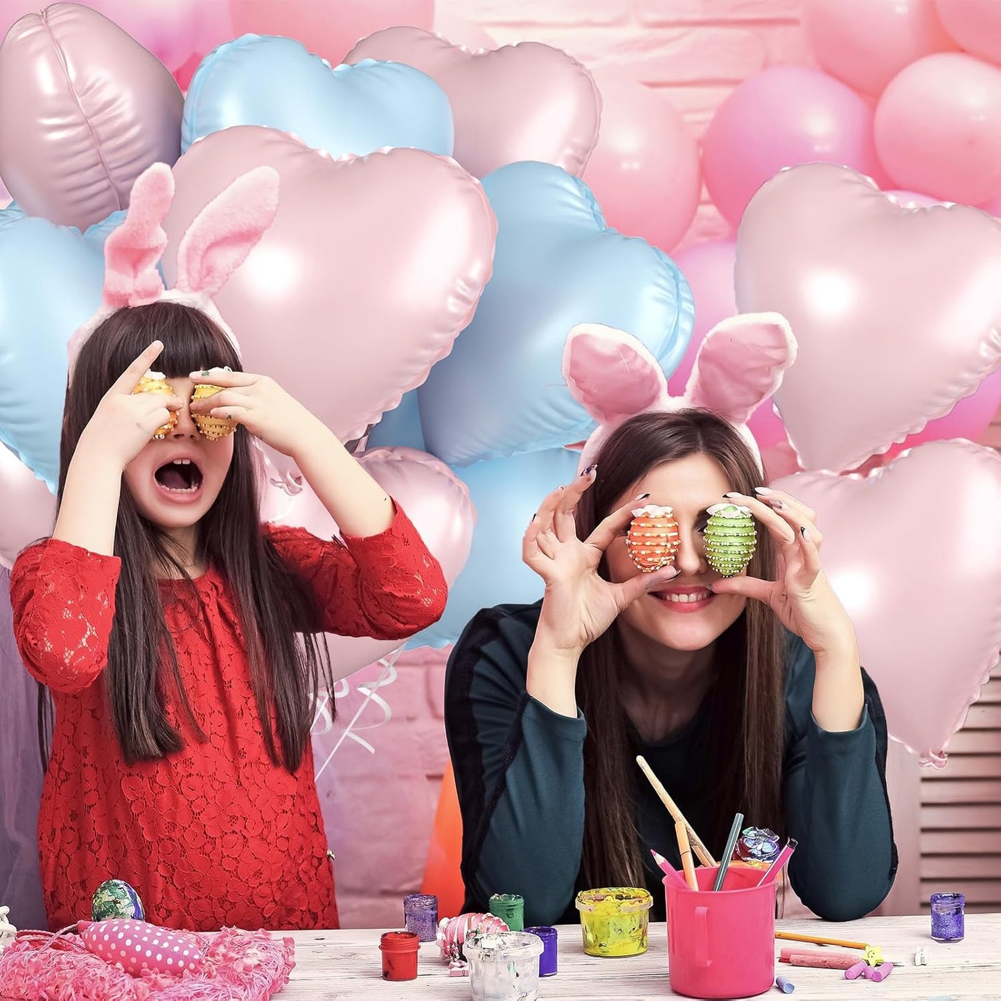 Pink Blue Heart Balloons, 18 Inch Pastel Blue Pink Foil Balloons, 18 Inch Light Pink and Blue Heart Shape Balloon for Girls Boys Birthday Baby Shower Gender Reveal Party Decorations