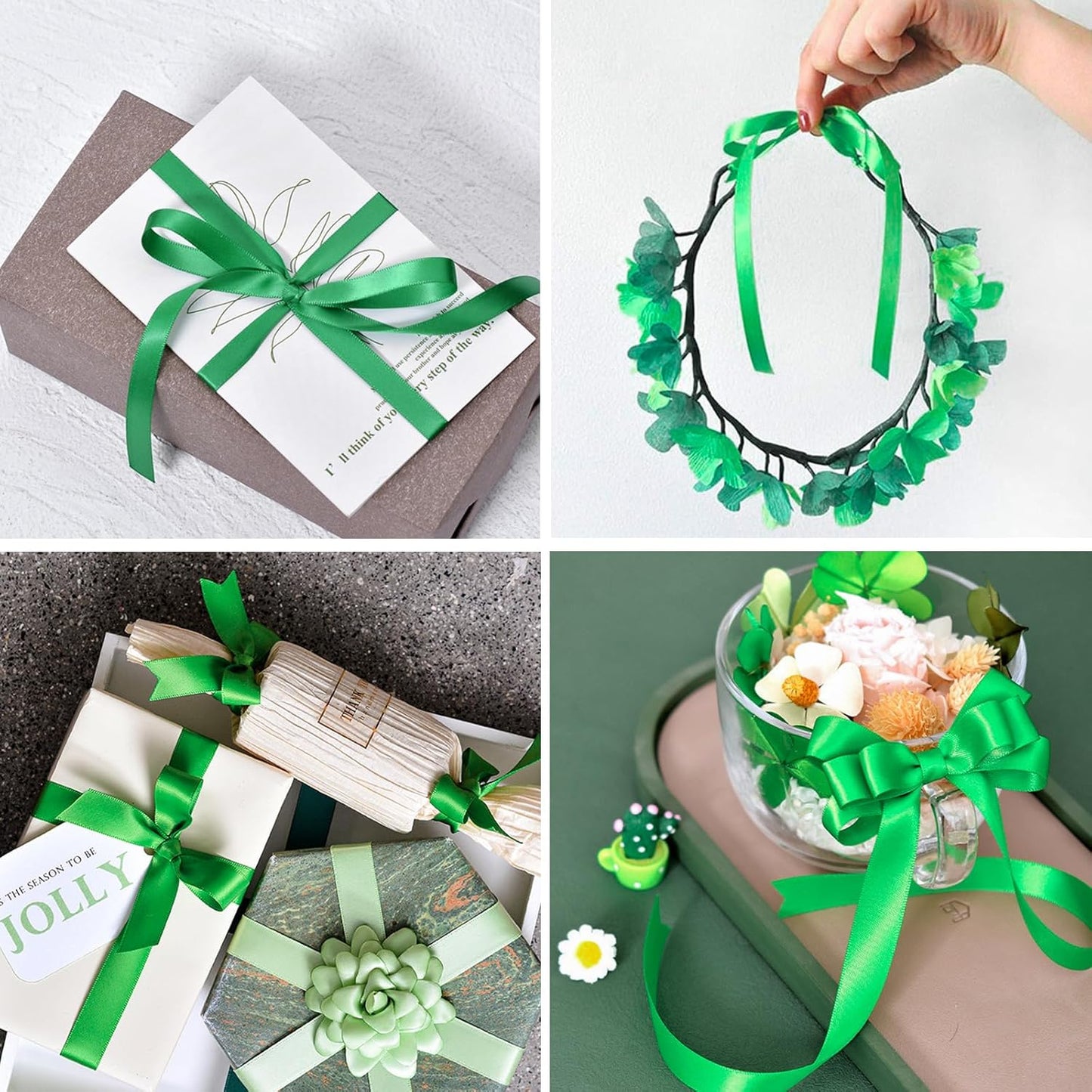 1/2 Inch Emerald Green Satin Ribbon 50 Yards Solid Fabric Ribbons for Gift Wrapping, Crafts and DIY Projects, Bows Making, Wedding, Party, Holiday Decor