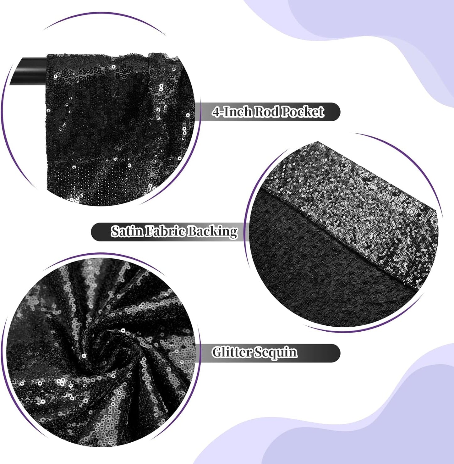 SquarePie Sequin Backdrop Less See Through Background for Wedding Halloween Party 7FT x 7FT Black