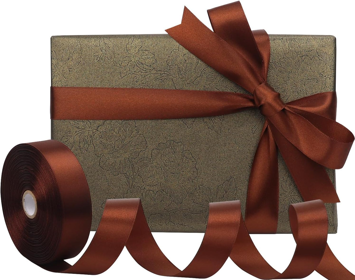 Brown Solid Satin Ribbon 1 Inch 50 Yards Solid Polyester Fabric Ribbon for Gift Wrapping Wedding Christmas Baby Shower Birthday Party Decoration Handmade Immortal Flower Craft