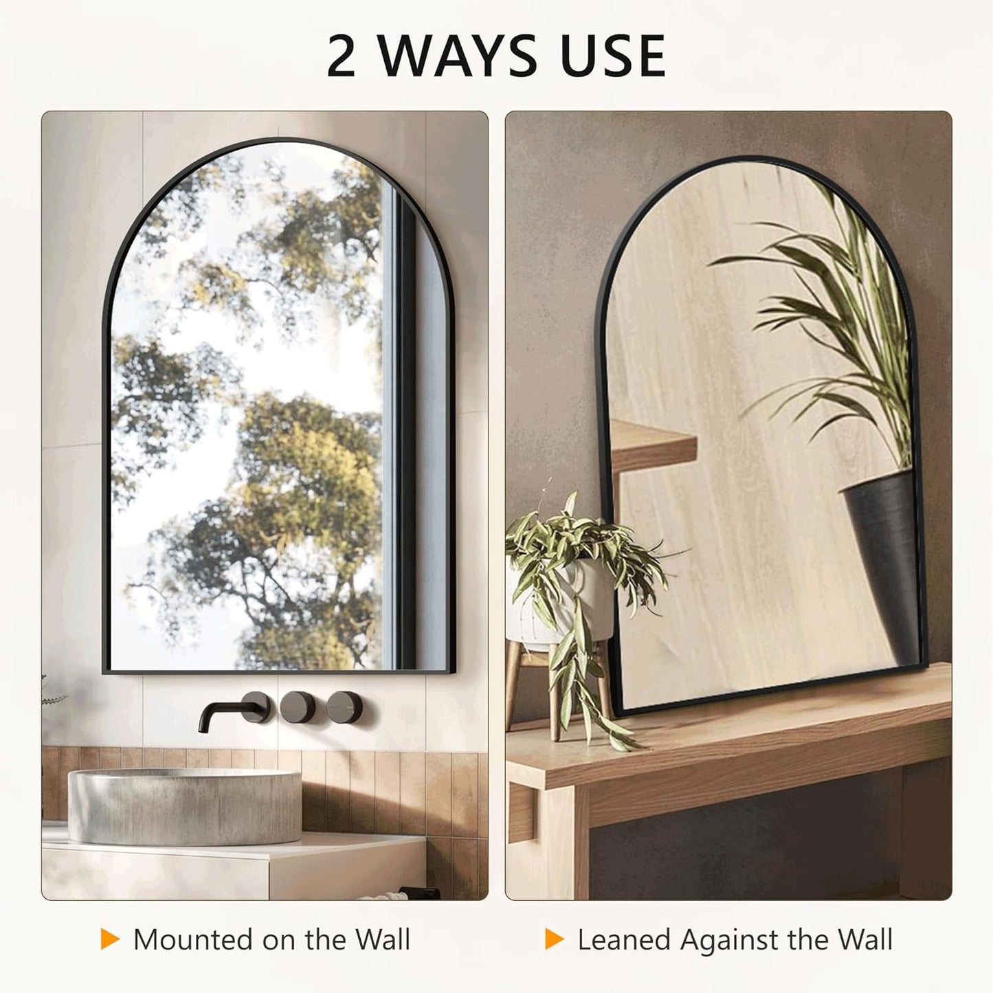 Arched Bathroom Mirror for Wall, Mirror for Vanity,30''x20'' Large Wall Mounted Mirror, Metal Frame (30''x20'', Black)