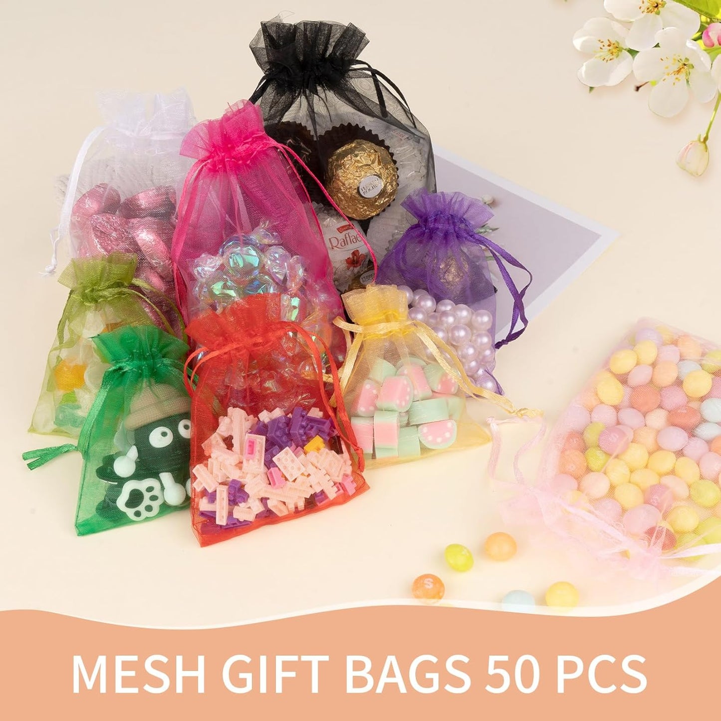 Organza Bags 50 Packs 3x4 Inch, Elegant Small Mesh Gift Pouches, Sachet Jewelry Bags Drawstring for Halloween Treat Party Favor (Purple)