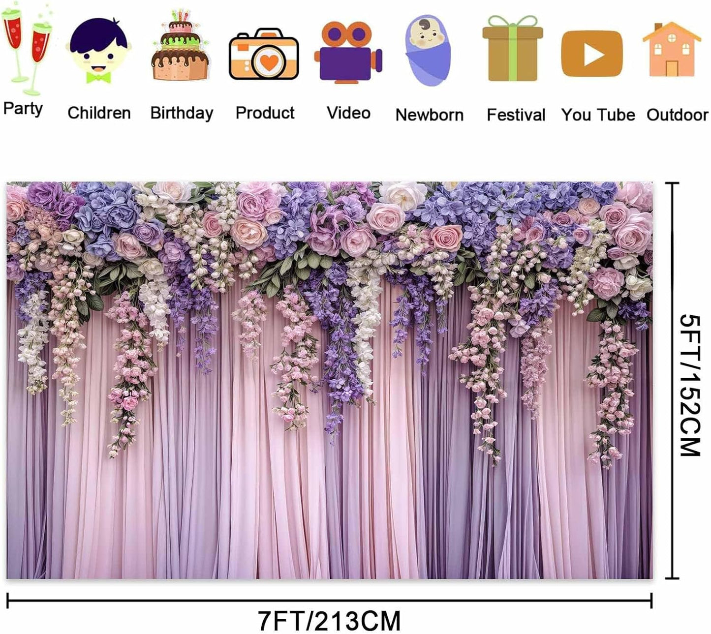 12x10ft Purple Flower Wedding Photography Backdrop Lavender Floral Wedding Bridal Photography Backdrop Anniversary Birthday Baby Shower Girl Party Banner Photo Booth Props Background Wall Decor