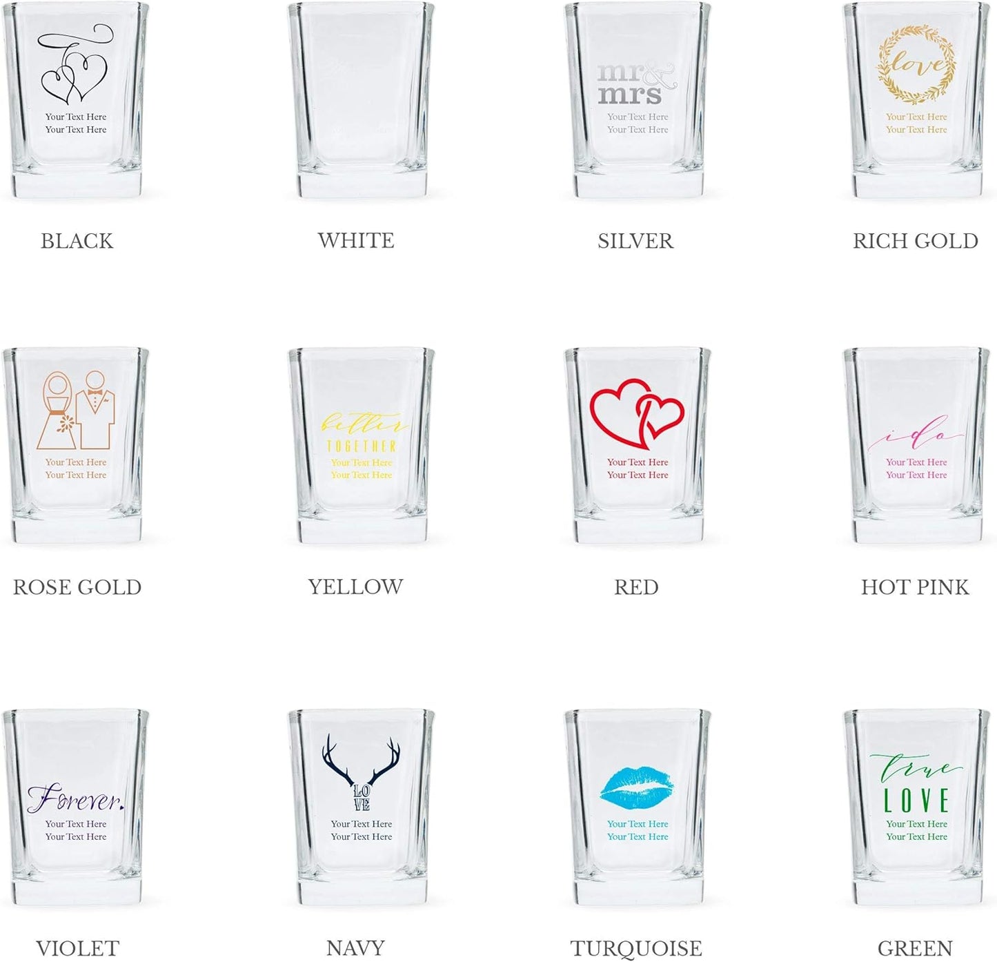 WEDDINGSTAR Personalized 2oz Square Shot Glass Customizable Full Color Print - 48 pack