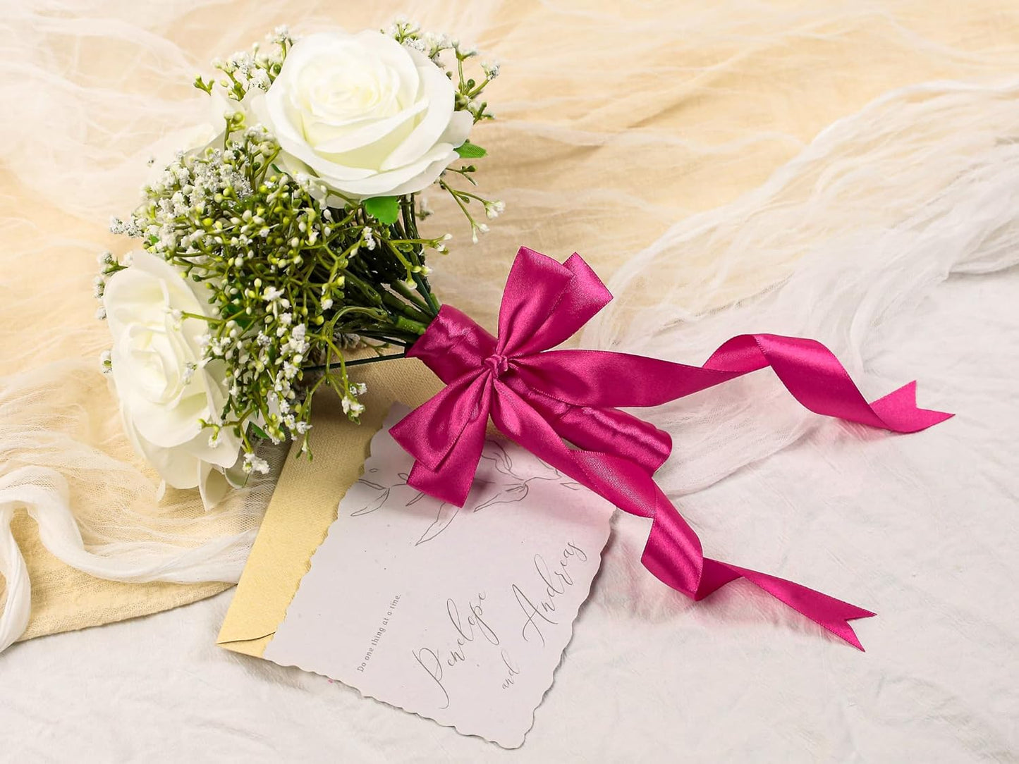 Rose Red Satin Ribbon 1 inch X Continuous 25 Yards, Single Face Polyester Ribbon Perfect for Gift Wrapping, Flower Bouquet, Wedding Decor, Crafts, Bow Making, Sewing and More