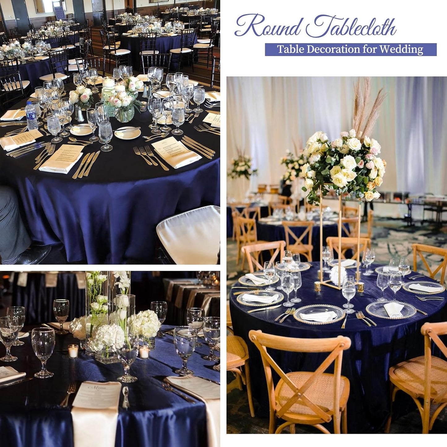 fani 12 Pack 120 Inch Navy Blue Satin Tablecloth - Premium Bright Silky Round Tablecloth Overlay Smooth Fabric Table Cover, Table Decoration for Wedding Party Banquet Events Restaurant Kitchen Dining
