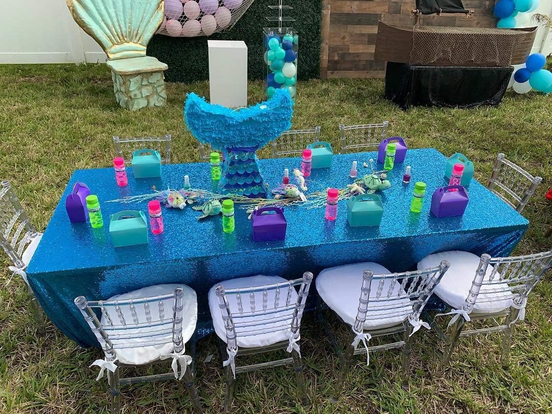 QueenDream Sparkly Sequin Tablecloth - Aqua Blue Table Cloth 50x80 Inches Rectangle Table Overlay Fabric for Birthday Parties Baby Shower Decoration