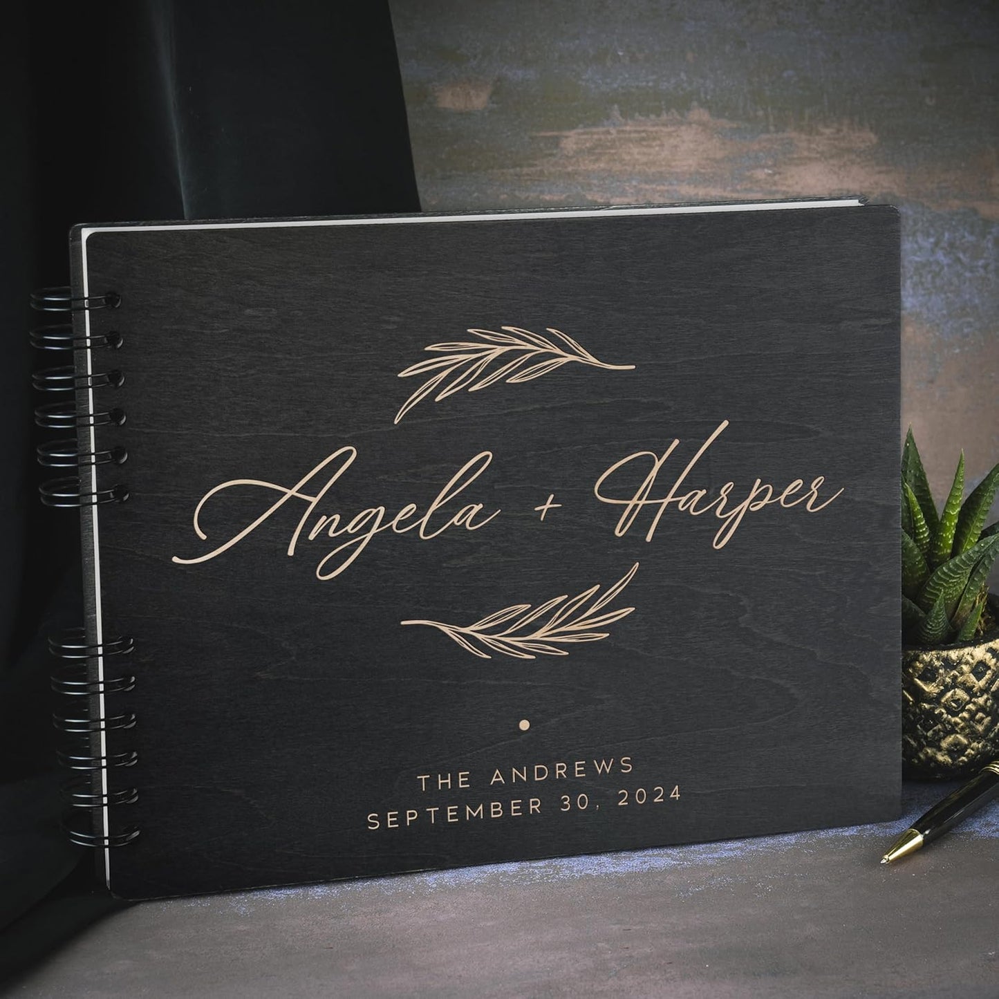 Personalized Wood Wedding Guest Book - 5 Colors/Finishings, 2 Sizes, 12 Designs - Wood Wedding Decorations, Guest Book Signs for Wedding Reception (DESIGN 2)