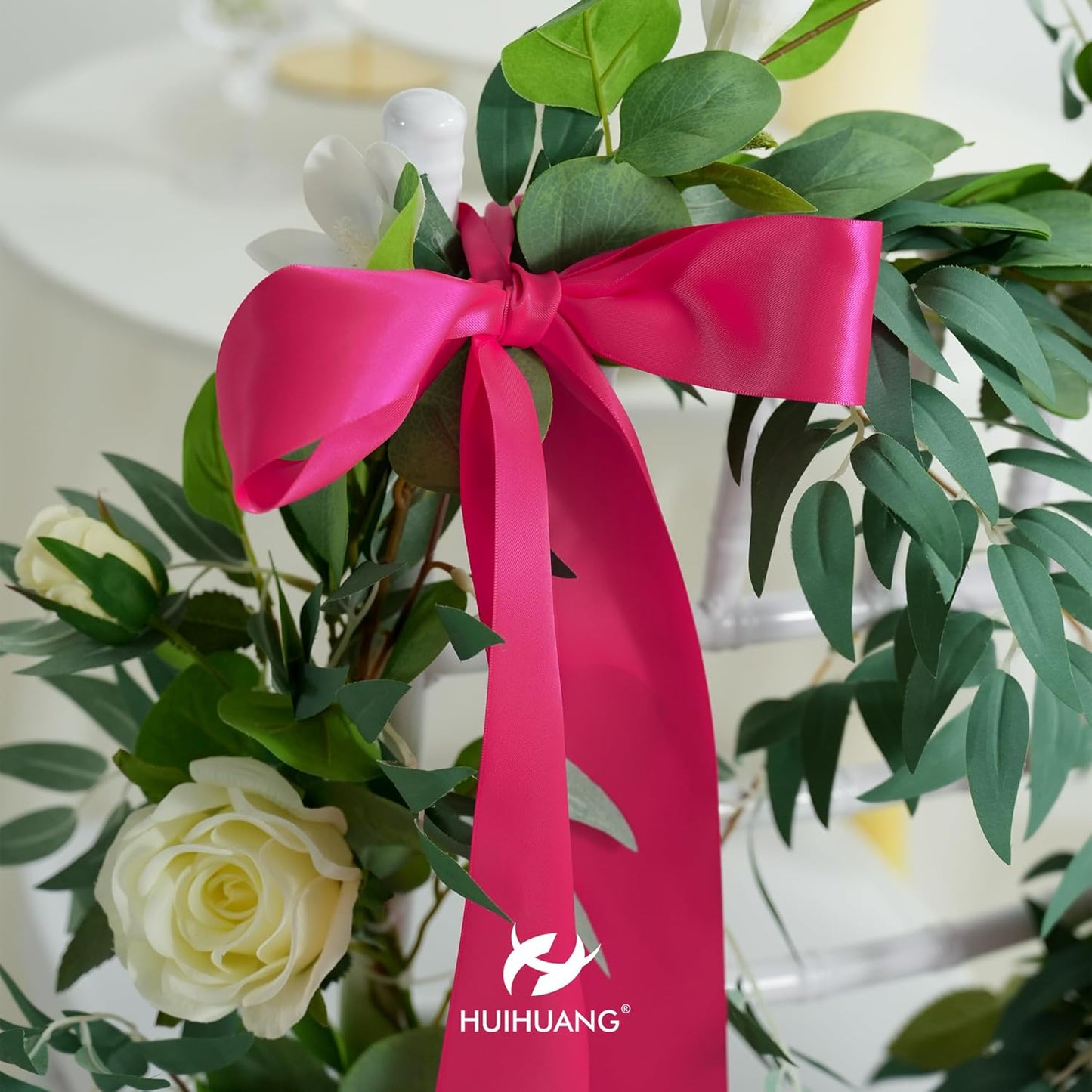 HUIHUANG Hot Pink Satin Ribbon 1-1/2 inch x 50 Yards Double-Faced Silk Like Ribbon for Flower Bouquet, Eternal Flowers, DIY Crafts, Party Favors, Bridal Shower Wedding Decor, Gift Wrapping, Bows