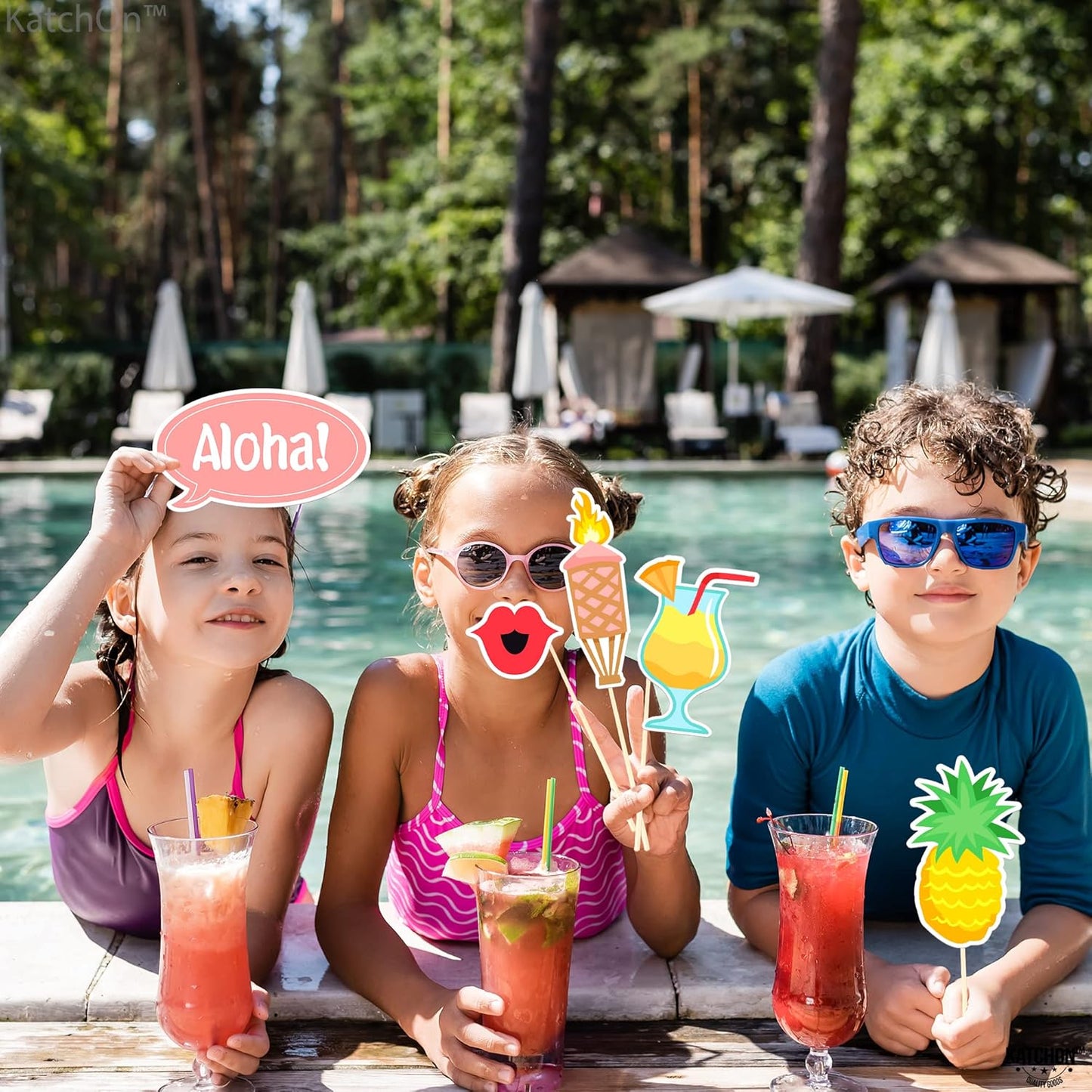 KatchOn, Luau Photo Booth Props - Pack of 21 | Tropical Photo Booth Props, Luau Party Decorations | Beach Party Decoration | Hawaiian Prop, Hawaiian Themed Party Decoration Flamingo Party Decorations