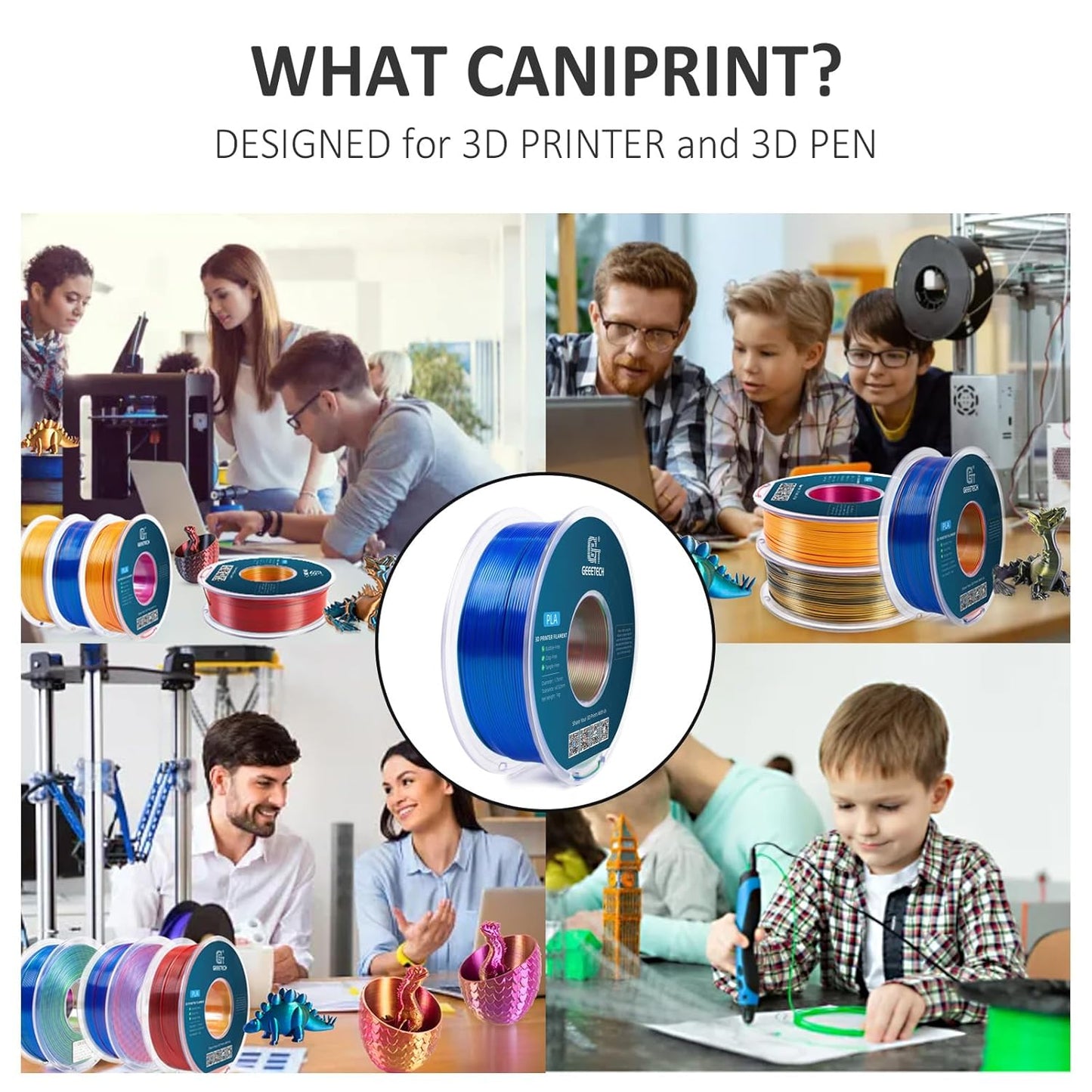 Geeetech Silk PLA Tri Color Filament 1.75mm 3D Printer Filament, Coextrusion Red Blue Green Tri-Colors Metal-Like Shiny Silk PLA Filament, 1kg (2.2lbs) 1 Spool, Dimensional Accuracy +/- 0.02 mm