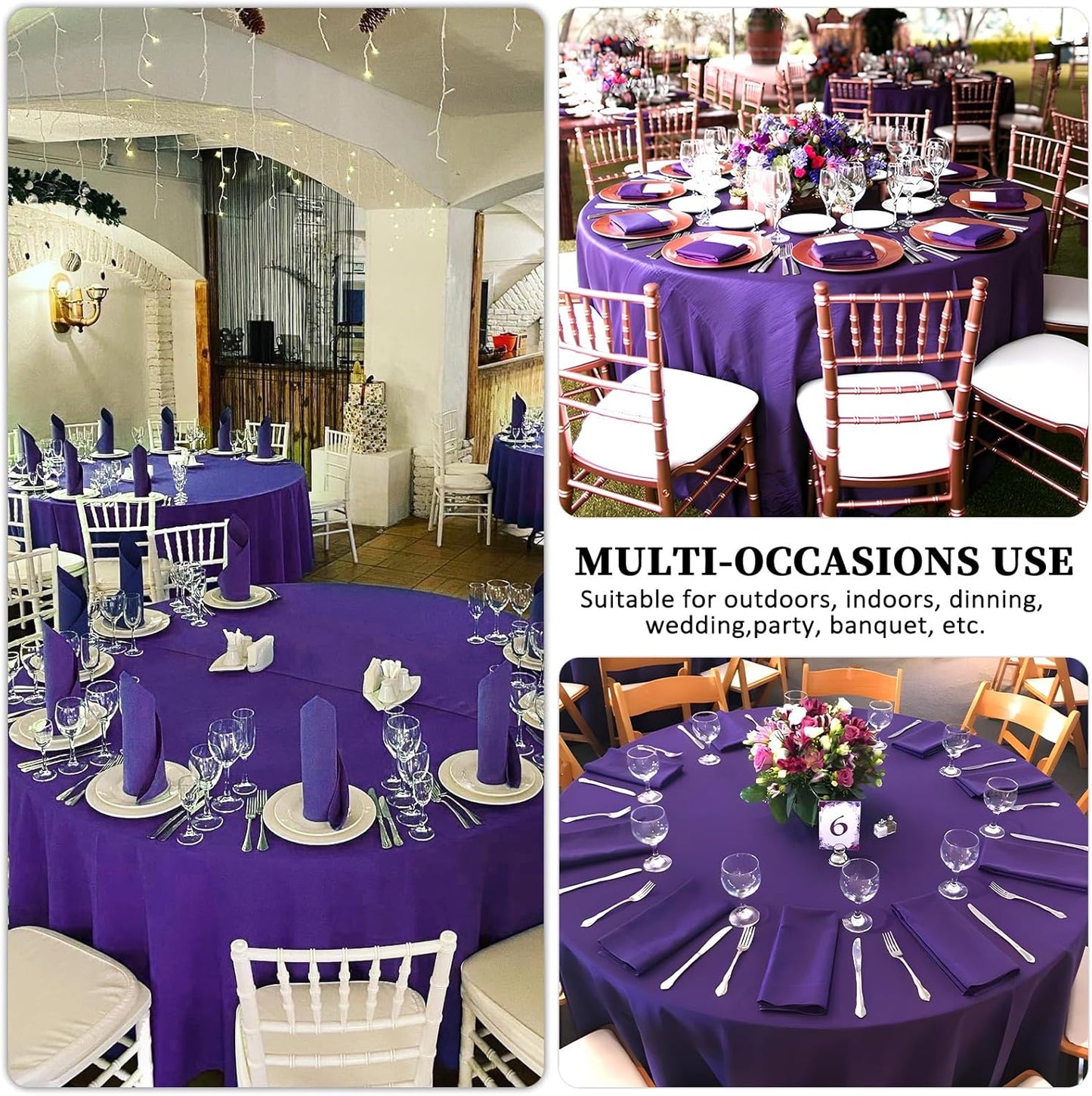 8 Pack Purple Round Tablecloth 90 Inch Stain and Wrinkle Resistant Round Purple Table Cloth Reusable and Washable Polyester Fabric Table Covers for Buffet Wedding Party and Banquet