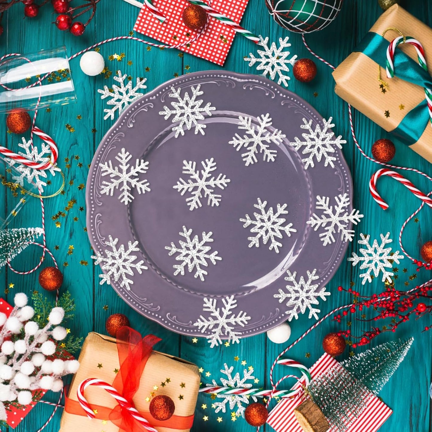 200PC Silver Glitter Snowflake Confetti Winter Wonderland Baby Shower Decoration Winter Onederland Table Scatter Christmas Wedding Birthday Party Supplies