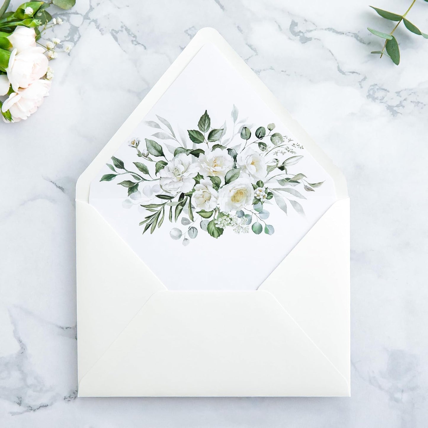 PONATIA 50PCS A7 Euro Flap Ivory Envelope, 5.25 x 7.25'' Flowers Liner Envelopes for Wedding Invitations, Photos, Postcards, Greeting Cards, Christmas Gift Cards, Acrylic Mailing, 5x7 Envelopes