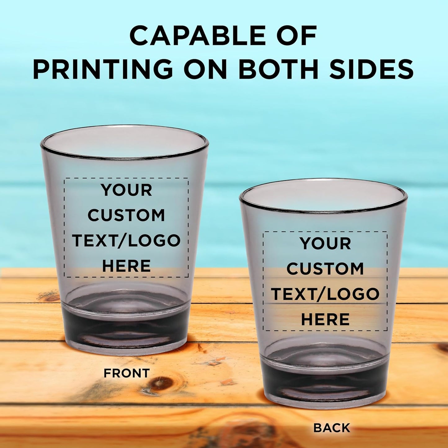 Custom Translucent Plastic Shot Glasses 1.5 oz. Set of 50, Personalized Bulk Pack - Acrylic, Great for Wedding, Party, Birthday, Gifts - Charcoal Black
