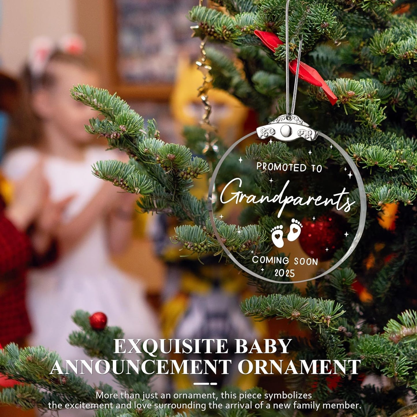 First Time Grandparents Gifts - Baby Pregnancy Announcement Ornament for New Grandma and Grandpa - Glass Christmas Ornament