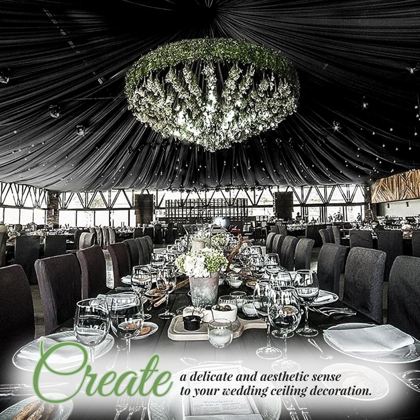 6 Panels Black Wedding Ceiling Drapes 5ftx30ft Ceiling Drapes Chiffon Fabric Arch Draping Sheer Curtains Soft Drapery Draping Wedding Ceiling Decorations for Party Ceremony Stage Swag