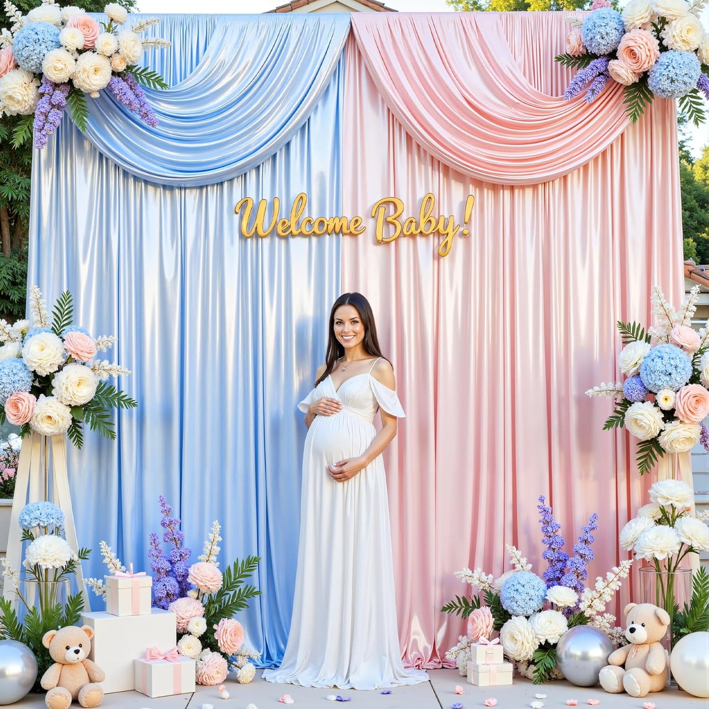 10x10 ft Blue Glitter Backdrop Curtain for Parties, Wrinkle Free Glitter Photo Backdrop Drapes 2 Panels 5x10FT Shimmer Back Drop Cloth for Baby Sower Wedding Birthday Photography Background Decor