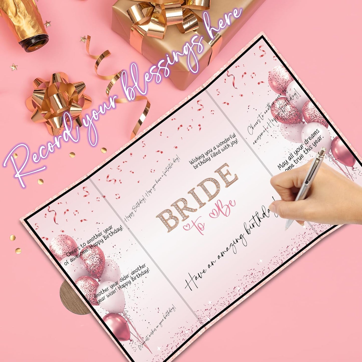 Pink Balloon Bridal Shower Decorations - Bride-to-Be Alternative Signature Guest Book for Women - 18 ''x12'' Signature Book Gifts - Bachelorette Party Wedding Reception Decor & Supplies - A06