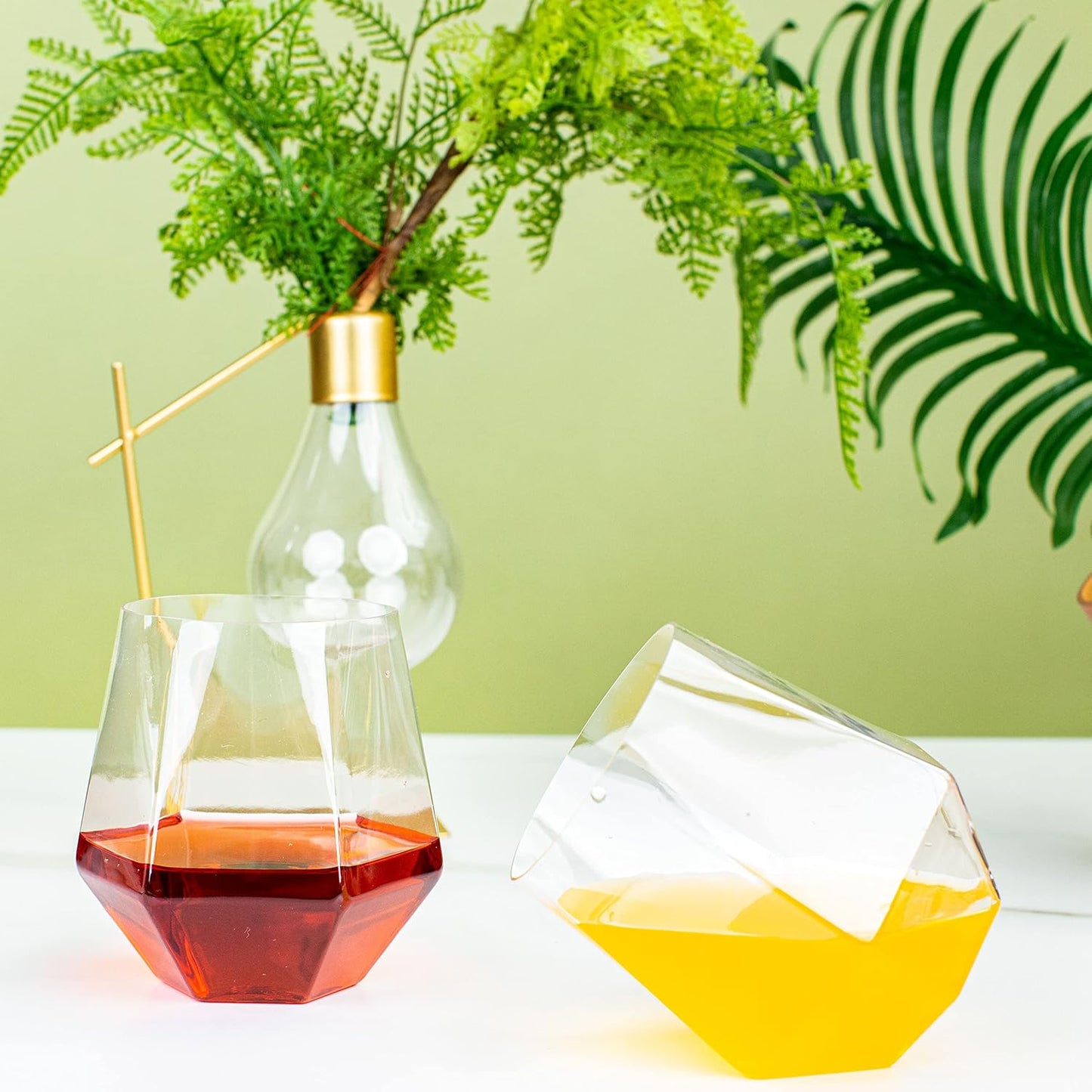 LUODA 32 Pack Clear Plastic Stemless Wine Glasses, 12 Oz Clear Plastic Diamond Glasses, Disposable Whiskey Glasses for Birthday, Housewarming Wine Glasses For White Wine