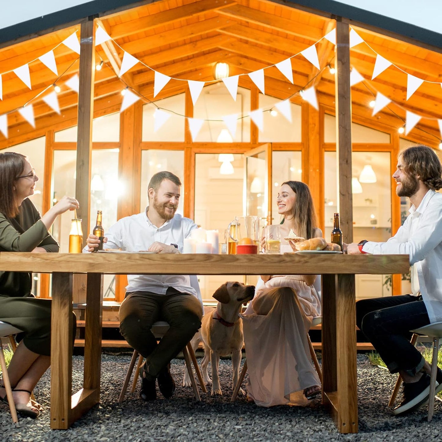 Tatuo 200 Feet Solid Pennant Banners Flags String Triangle Hanging DIY Bunting Flags Party Decorations for Grand Opening Party Banners for Kids Birthday, Shops (White)