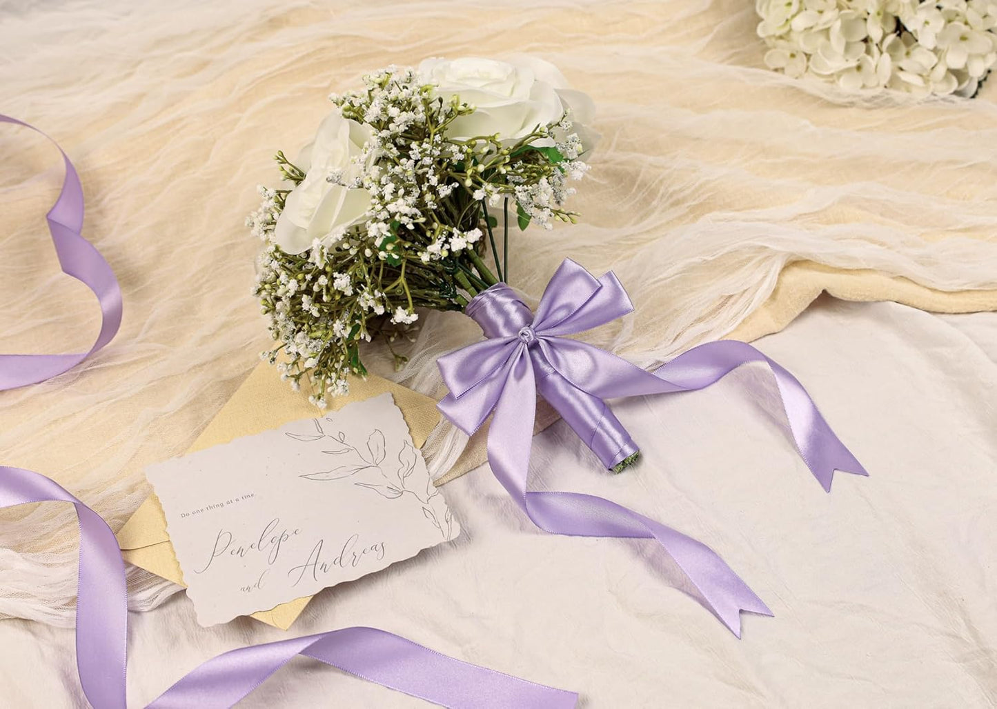 Lavender Satin Ribbon 1 inch X Continuous 50 Yards, Single Face Polyester Ribbon Perfect for Gift Wrapping, Flower Bouquet, Wedding Decor, Crafts, Bow Making, Sewing and More