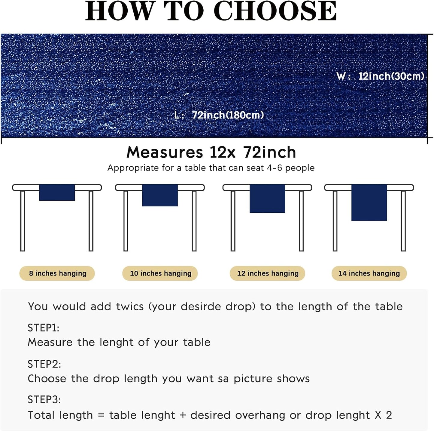 2 Packs 12 x 72 inches Sequin Table Runner, Navy Blue Glitter Table Runner for Birthday Party Supplies Wedding Engagement Baby Shower Holiday Celebration Event Decorations