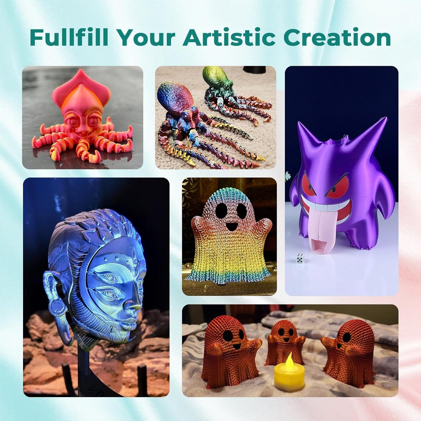 AMOLEN Silk PLA 3D Printer Filament, Dual Color Blue Green & Silk Coral PLA 1.75mm, Shiny Color Change Filament 3D Printing PLA Filament for Most FDM 3D Printer, 1kg Spool(2.2lbs)