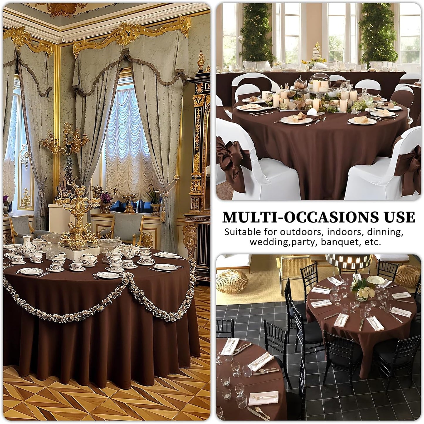 8 Pack Brown Round Tablecloth 90 Inch Stain and Wrinkle Resistant Round Brown Table Cloth Reusable and Washable Polyester Fabric for Buffet Wedding Party and Banquet