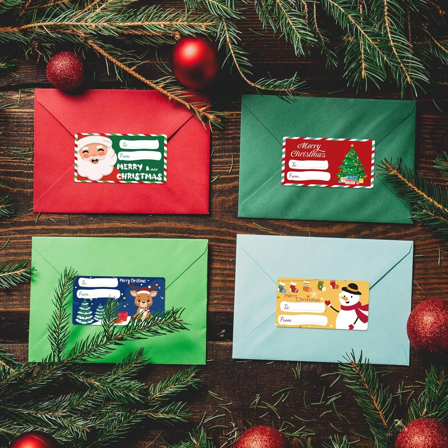 500 PCS Christmas Gift Tags, Self Adhesive Santa Claus Stickers, Festive Holiday Name Labels for Wrapping Paper Presents Decor, 6 Designs