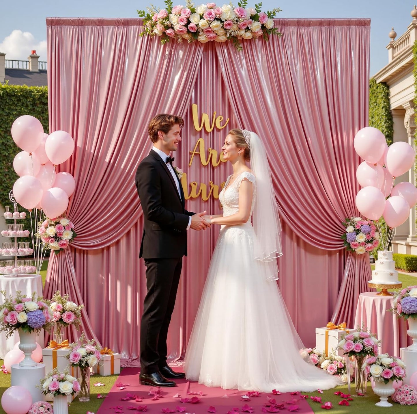 10ftx10ft Rose Gold Sequin Backdrop Curtain for Parties, Wrinkle Free Thick Glitter Sparkle Photo Backdrop Drapes 2 Panels 5x10FT Shimmer Back Drop Cloth for Wedding Birthday Photography Background