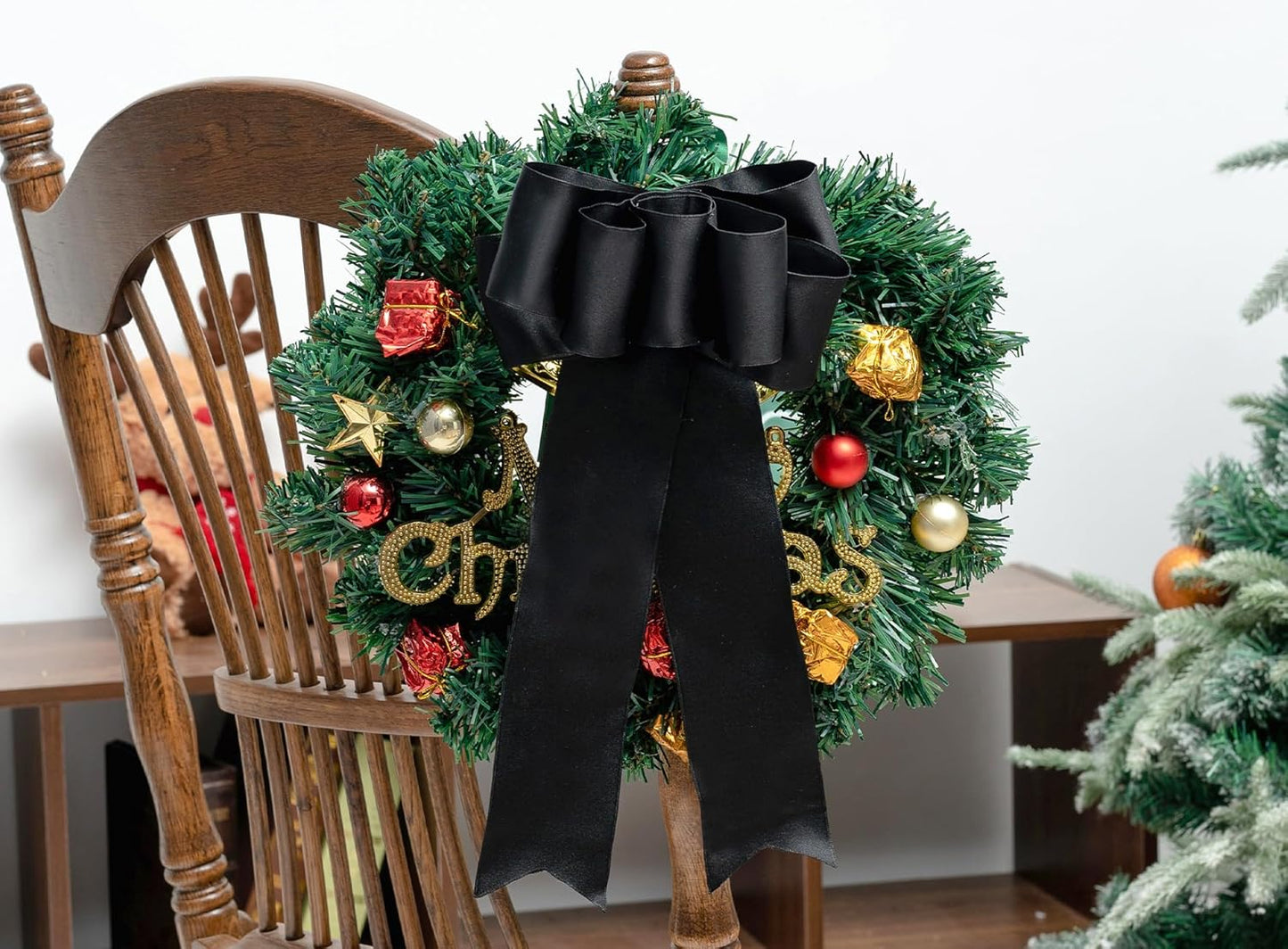 Black Satin Ribbon Double-Faced Wired Ribbons for Gift Wrapping Flower Bouquet Bows Wedding Invitation Christmas Decor Crafts 2-1/2 Inch 10 Yards