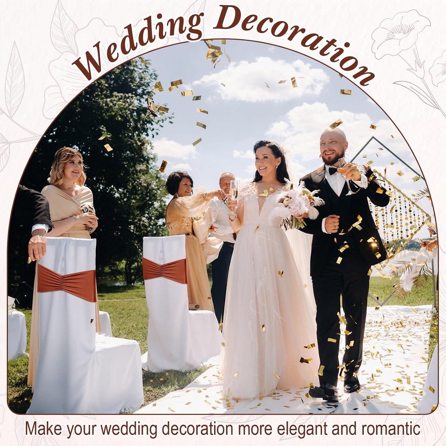 Moukeren 100 Pcs Spandex Chair Sashes Bows Bands Slider Sashes for Chair Covers Elastic Bands Ties Ribbon Decorations for Wedding Party Events Ceremony Birthday Banquet(Terracotta)